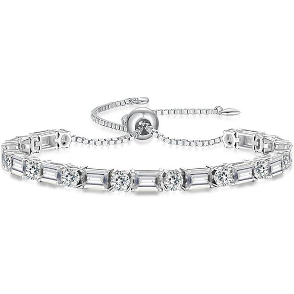 Birthstone Tennis Bracelet for Women Sterling Silver White Gold Adjustable 6-9 i - Picture 1 of 7